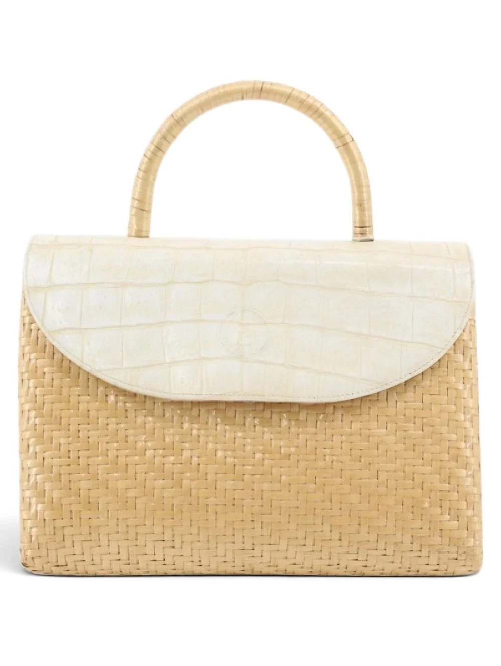 FENDI Rare Woven Straw Top-Handle Bag with White Croc Flap Vintage
